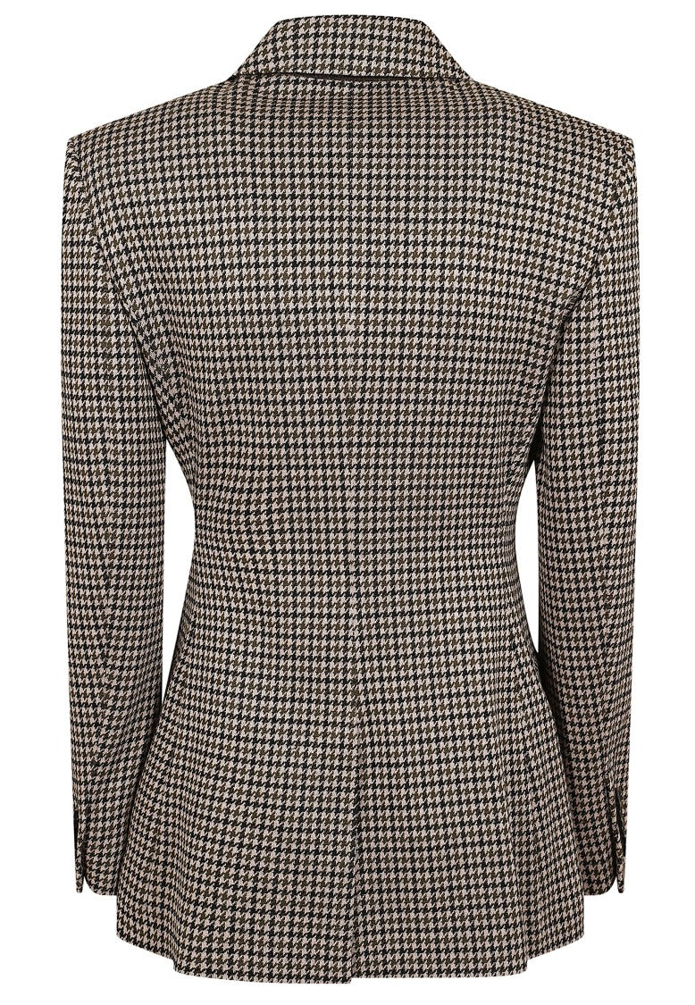 Max Mara Double-Breasted Pinstripe Blazer With Houndstooth Pattern