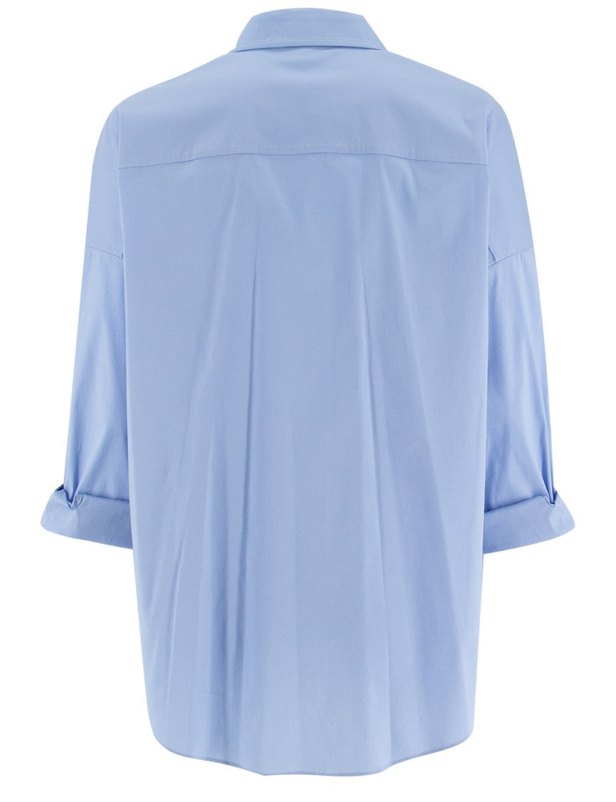 Brunello Cucinelli Stretch Cotton Poplin Shirt With Jewel Embroidery