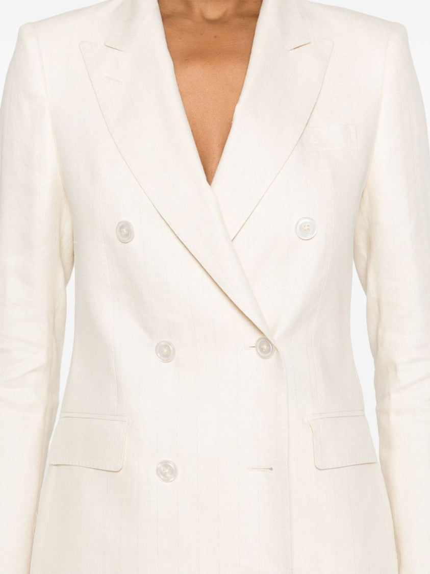 Tagliatore Ecru Double-Breasted Suit With Flap Pockets And Central Vent