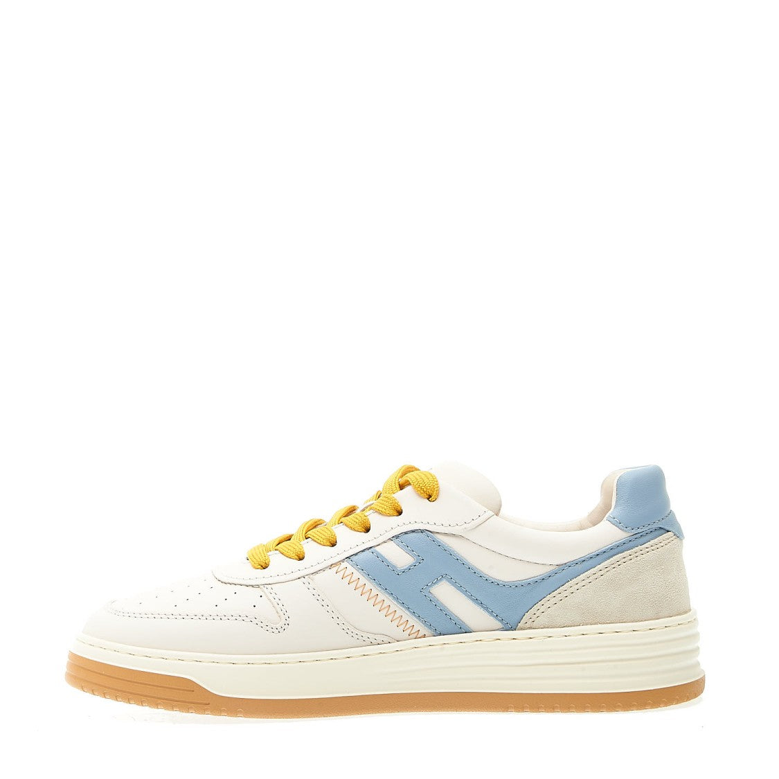 Hogan White Leather Basket Sneakers Light Blue
