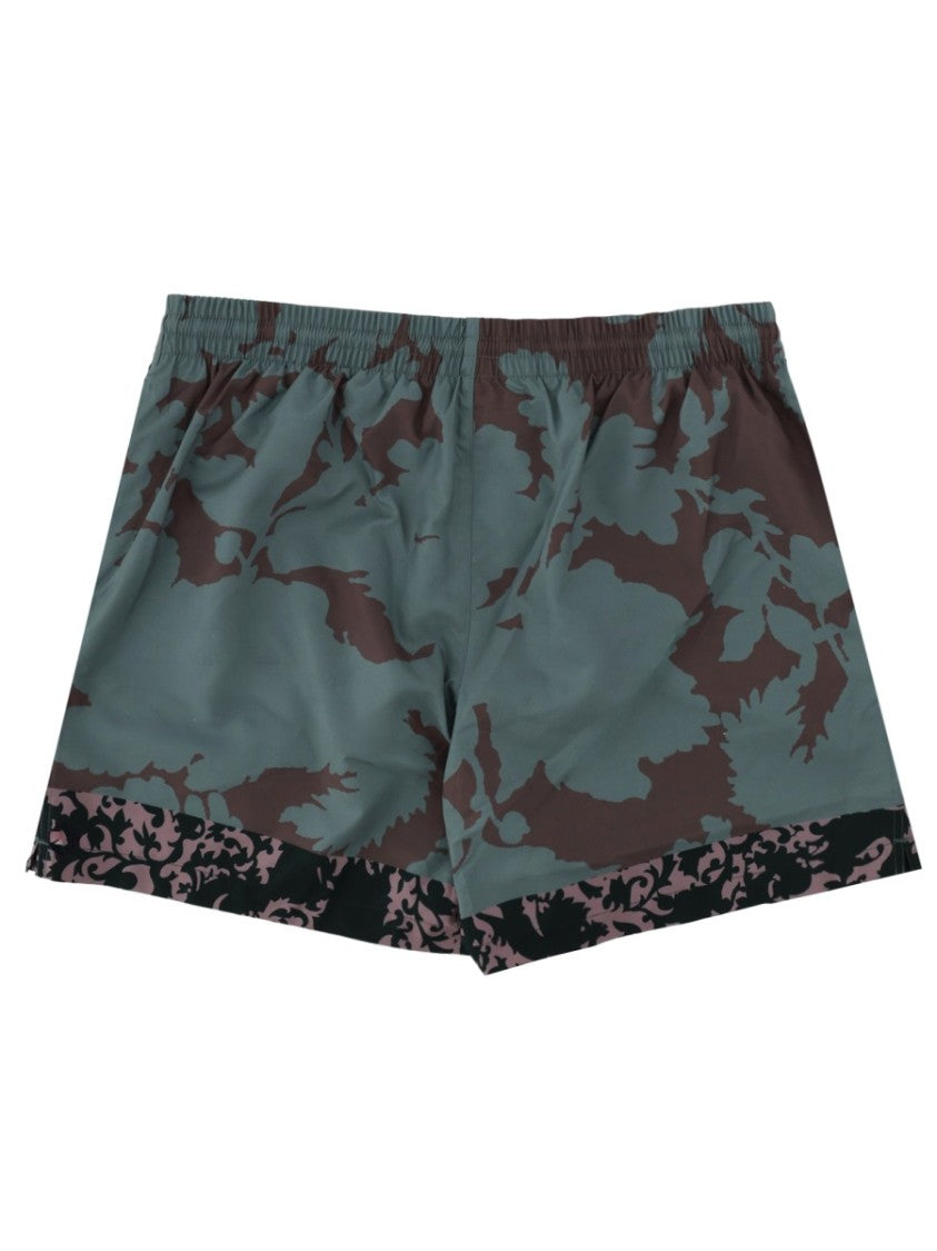 Dries Van Noten Green Floral Print Polyamide Denim Shorts