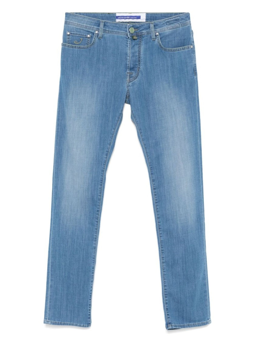 Jacob Cohen Tailored Blue Cotton Blend Jeans With Subtle Fade