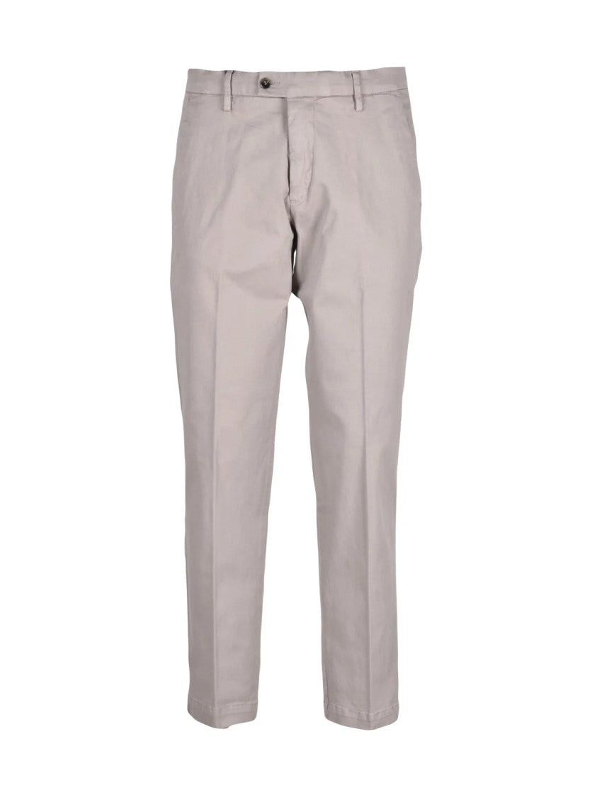 Bro Ship Straight-Leg Cotton Blend Beige Trousers With Flap Pockets
