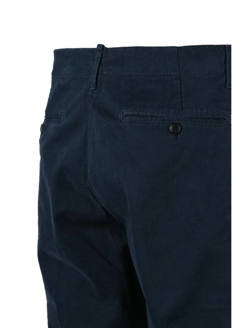 Dondup Blue Ben Pleated Tailored Stretch Cotton Trousers