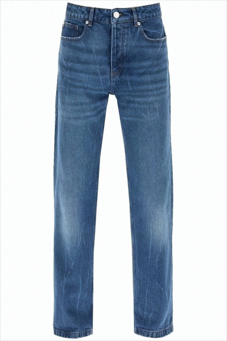 Ami Straight-Leg Denim Pants With Subtle Fading