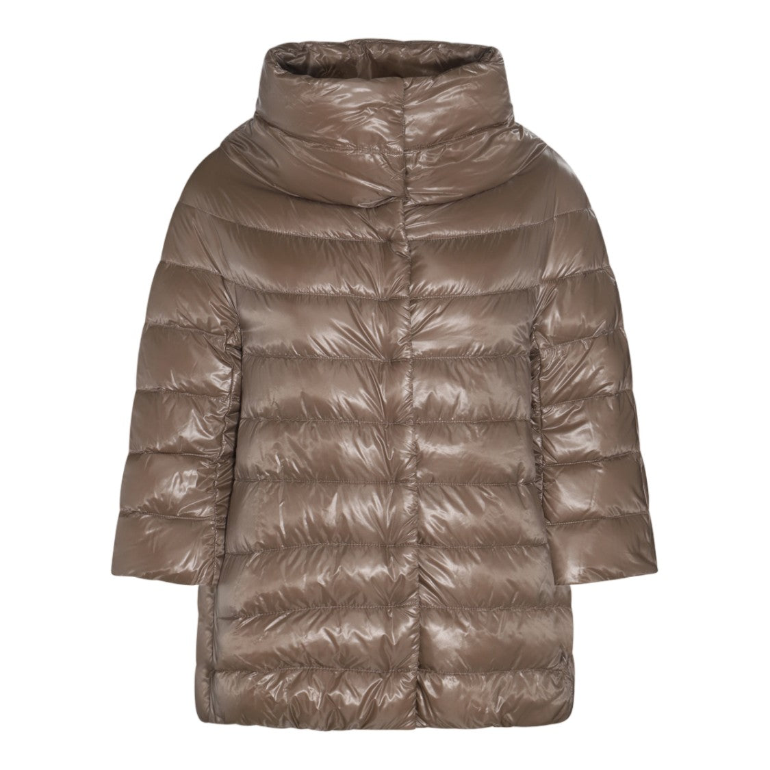 Herno Quilted Brown Coat With High Collar And Glossy Finish