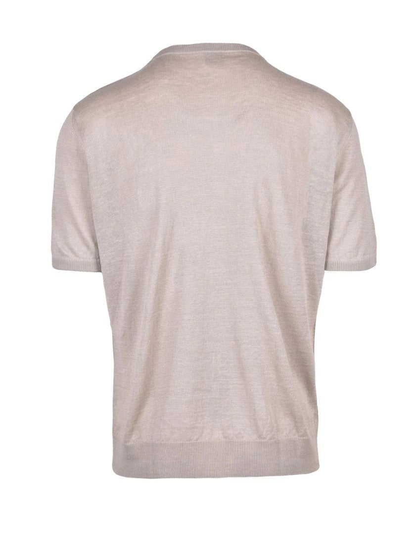 Eleventy Beige Men Knitted Linen Henley Top