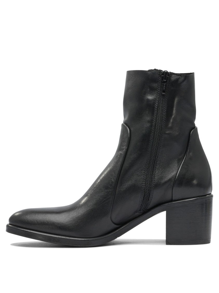 Strategia Black Leather Ankle Boots With Polished Finish