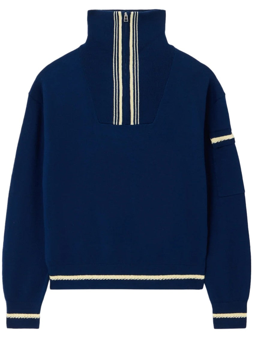 Guest In Residence Navy Blue Long-Sleeve Polo With Nautical Trim