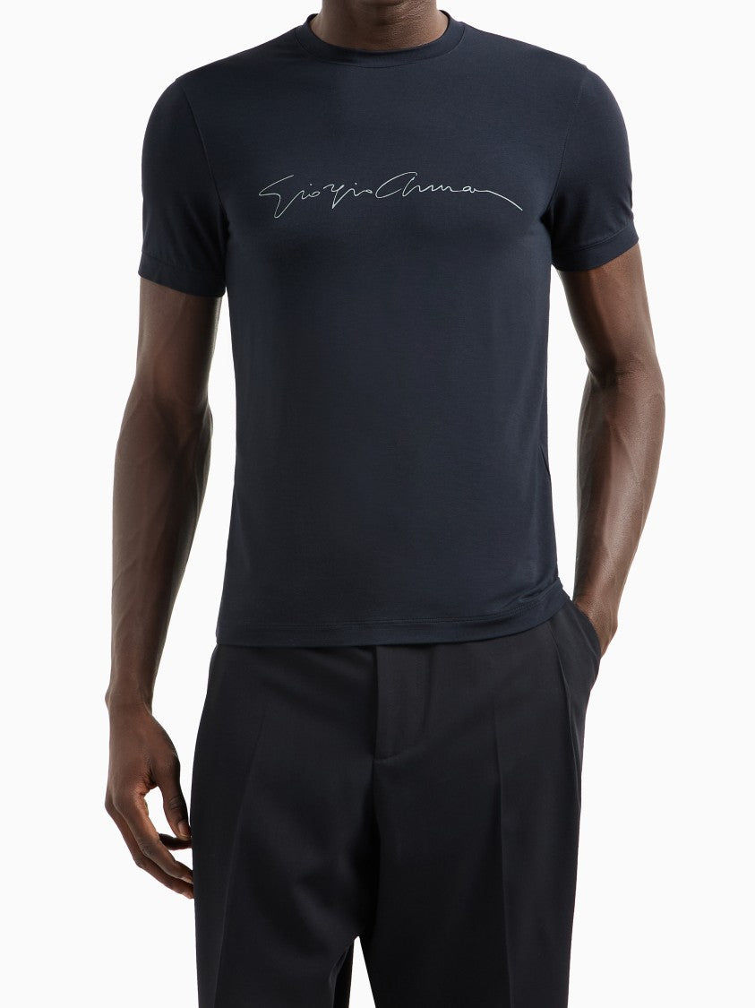 Giorgio Armani Black Slim Fit Cursive Script T-Shirt