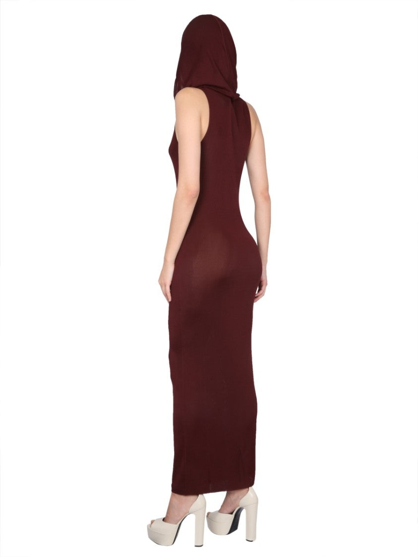 Saint Laurent Burgundy Hooded Maxi Dress