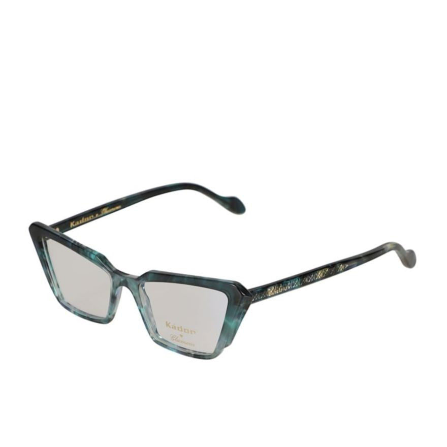 Kador Butterfly Glamour-V Angular Cat-Eye Sunglasses With Marbled Teal