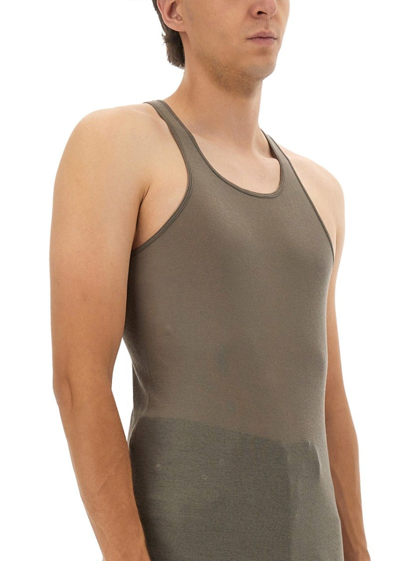 Rick Owens Fitted Racerback Cotton Top With Elongated Hem