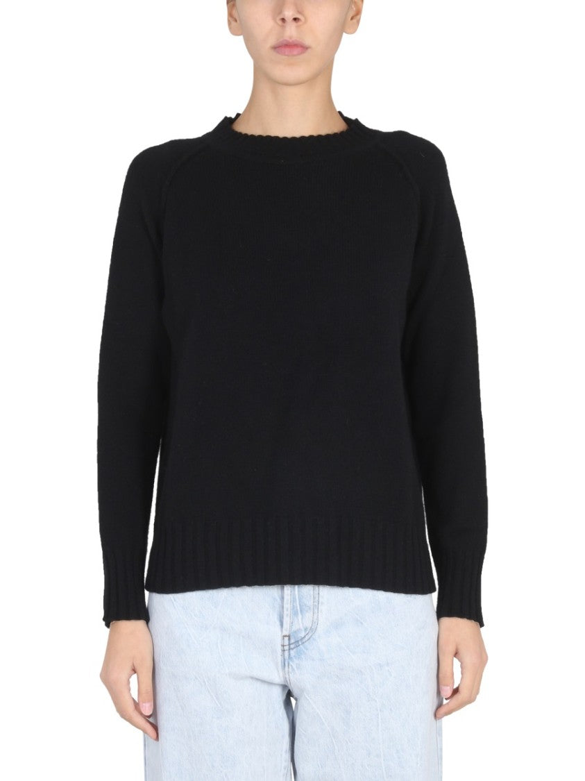 Stefano Mortari Cross-Neck Black Wool Jersey Sweater