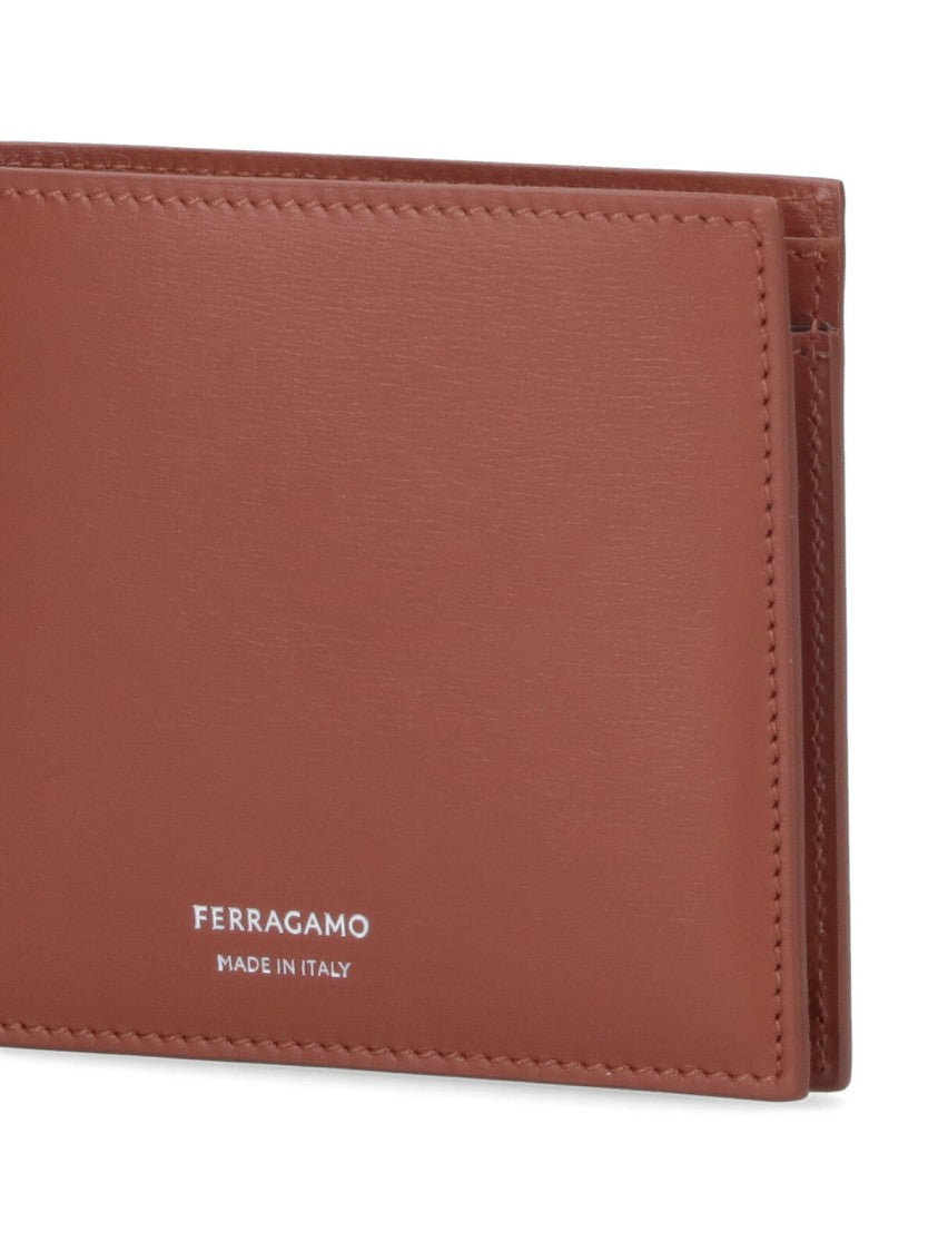 Ferragamo Brown Calfskin Leather Wallet With Embossed Logo
