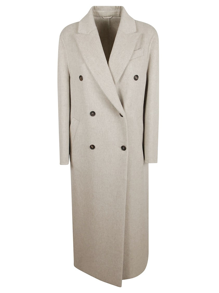 Brunello Cucinelli Cashmere Long Double-Breasted Coat With Buttoned Cuffs
