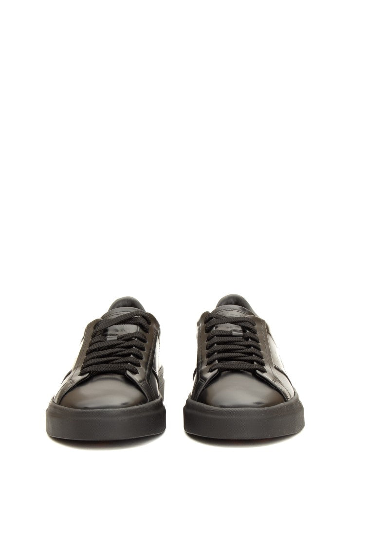 Santoni Double-Buckle Brushed Calf Leather Sneakers