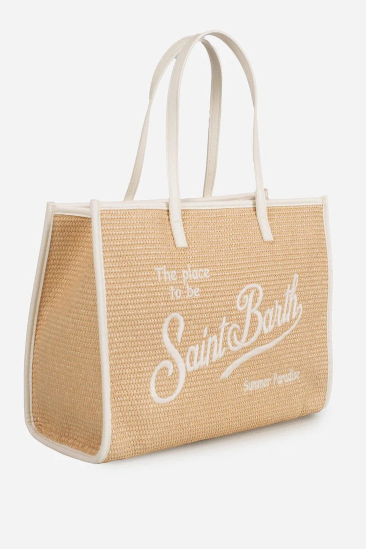Mc2 Saint Barth Rectangular Woven Tote Bag With Embroidered Detail