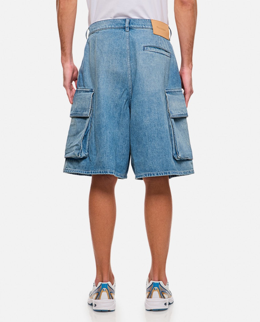 J. W. Anderson Relaxed Denim Blue Cargo Shorts With Embroidered Logo