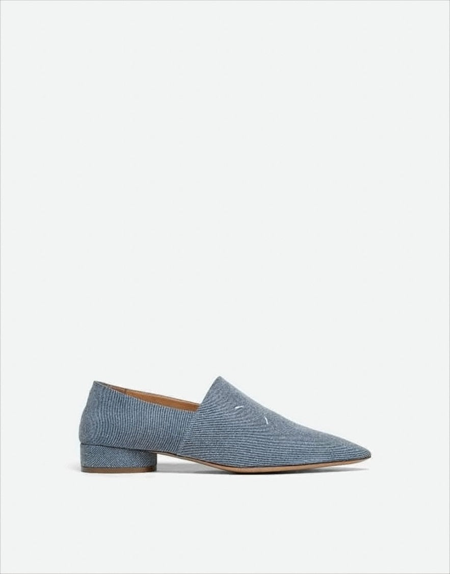 Maison Margiela Pointed Toe Cotton Loafers With Block Heel