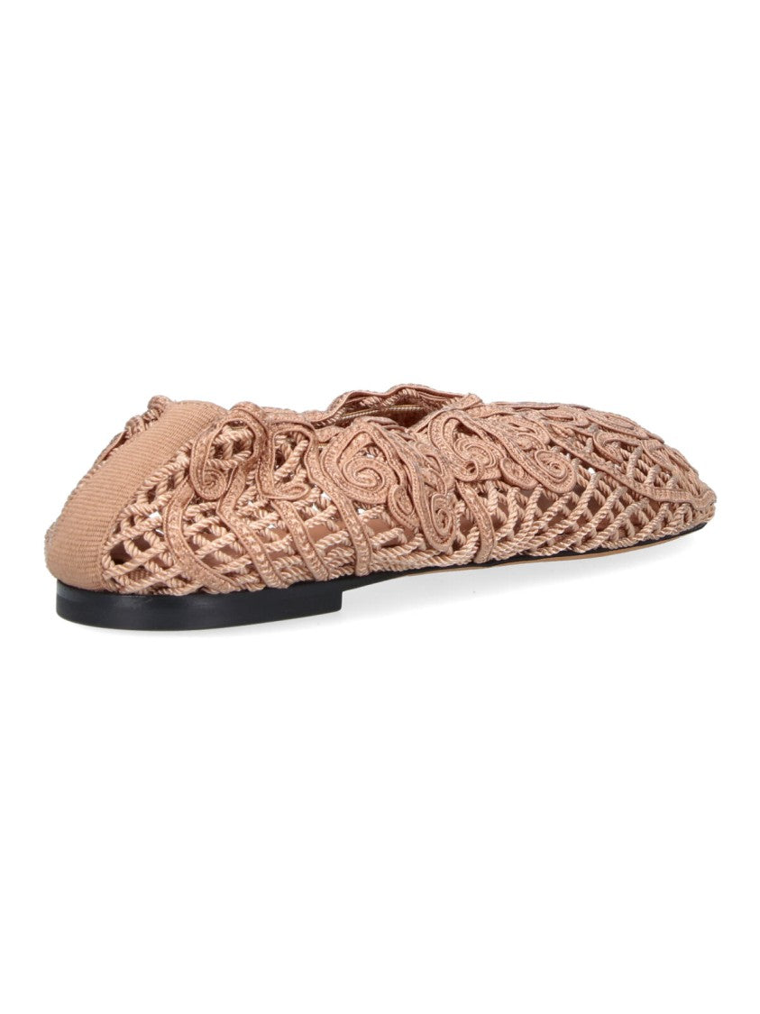 Odissi Neutral Pointed Toe Woven Lattice Flats