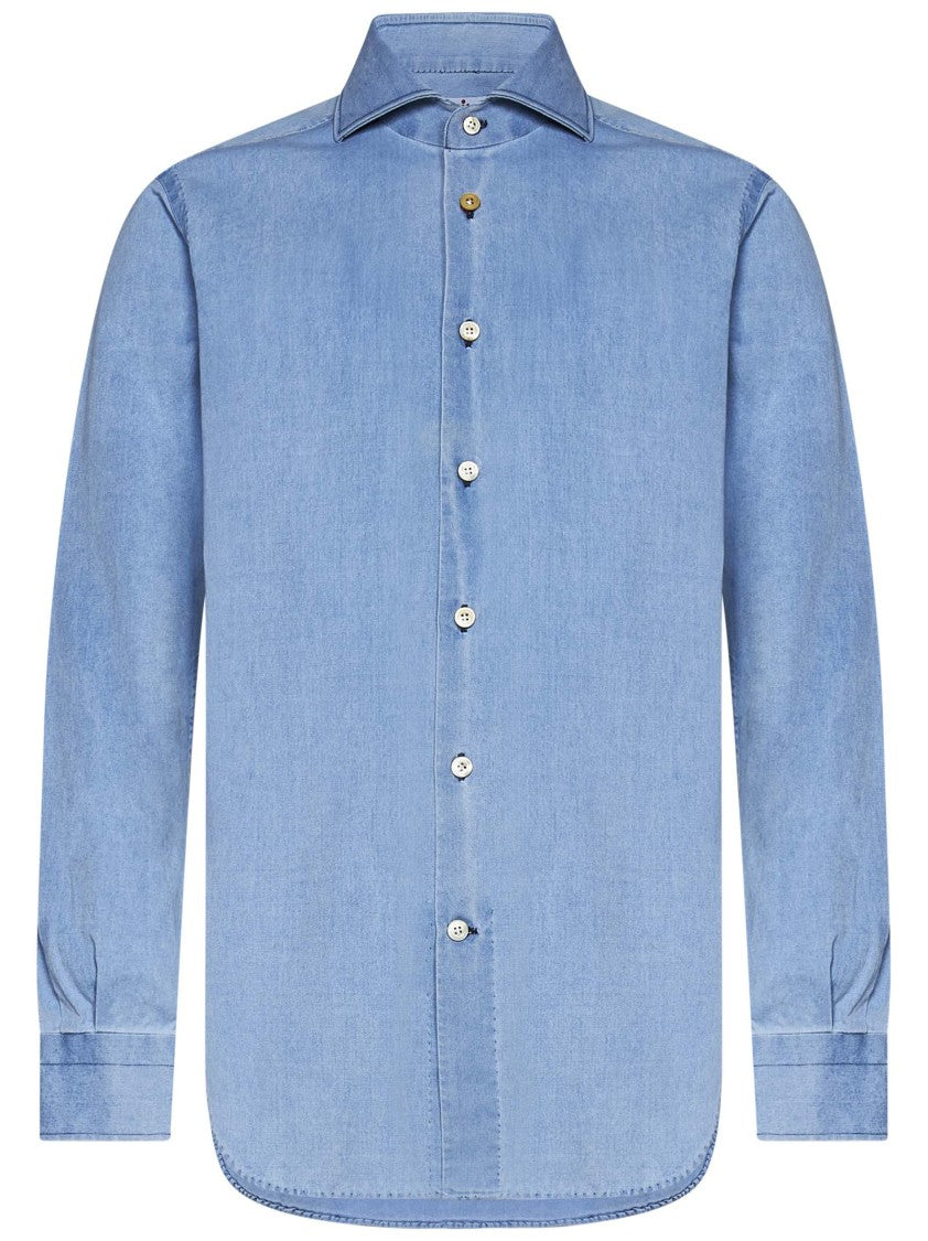 Kiton Tailored Fit Shirt In Rich Blue Cotton
