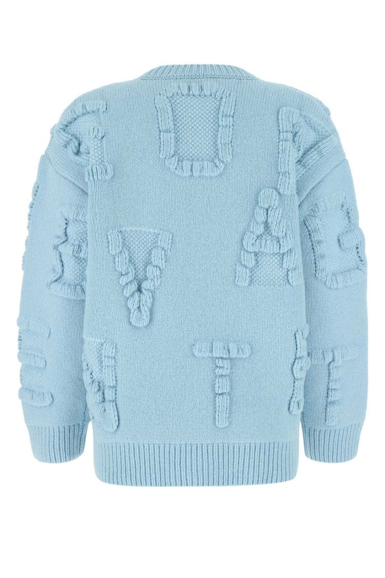 Bottega Veneta Light Blue Stretch Wool Blend Shetland Alphabet Oversize Sweater