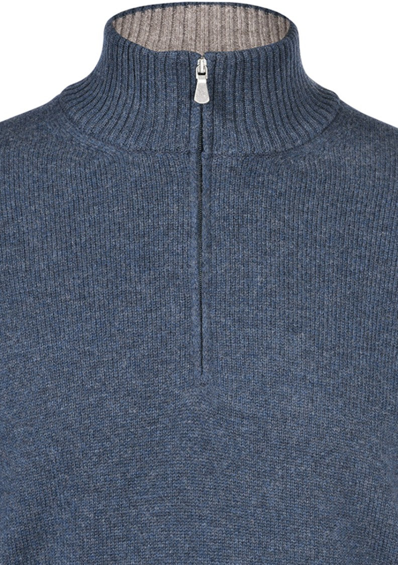 Gran Sasso Half-Zip Knit Top With Ribbed Details