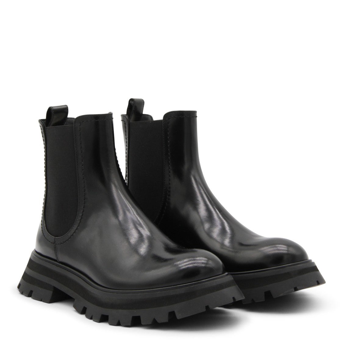 Alexander Mcqueen Black Leather Lug Rubber Boots