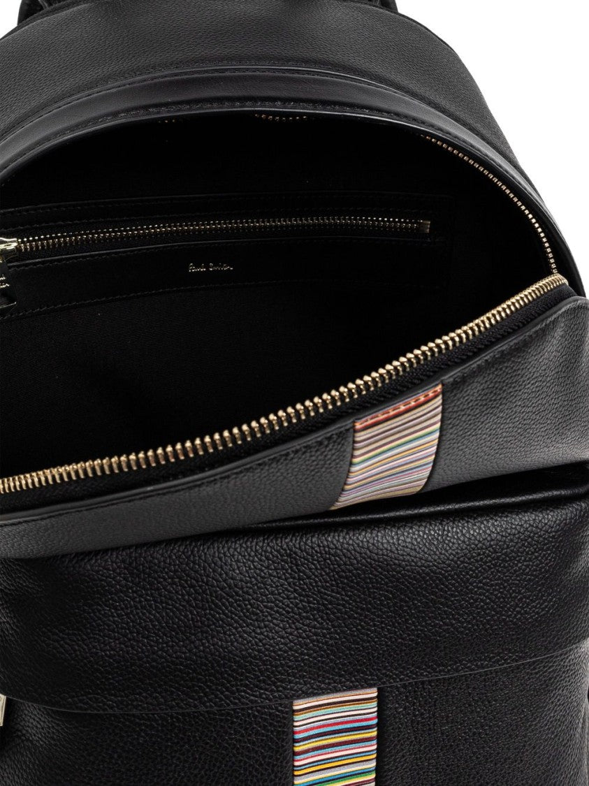 Paul Smith Vertical Stripe Black Backpack With Top Zip Closure