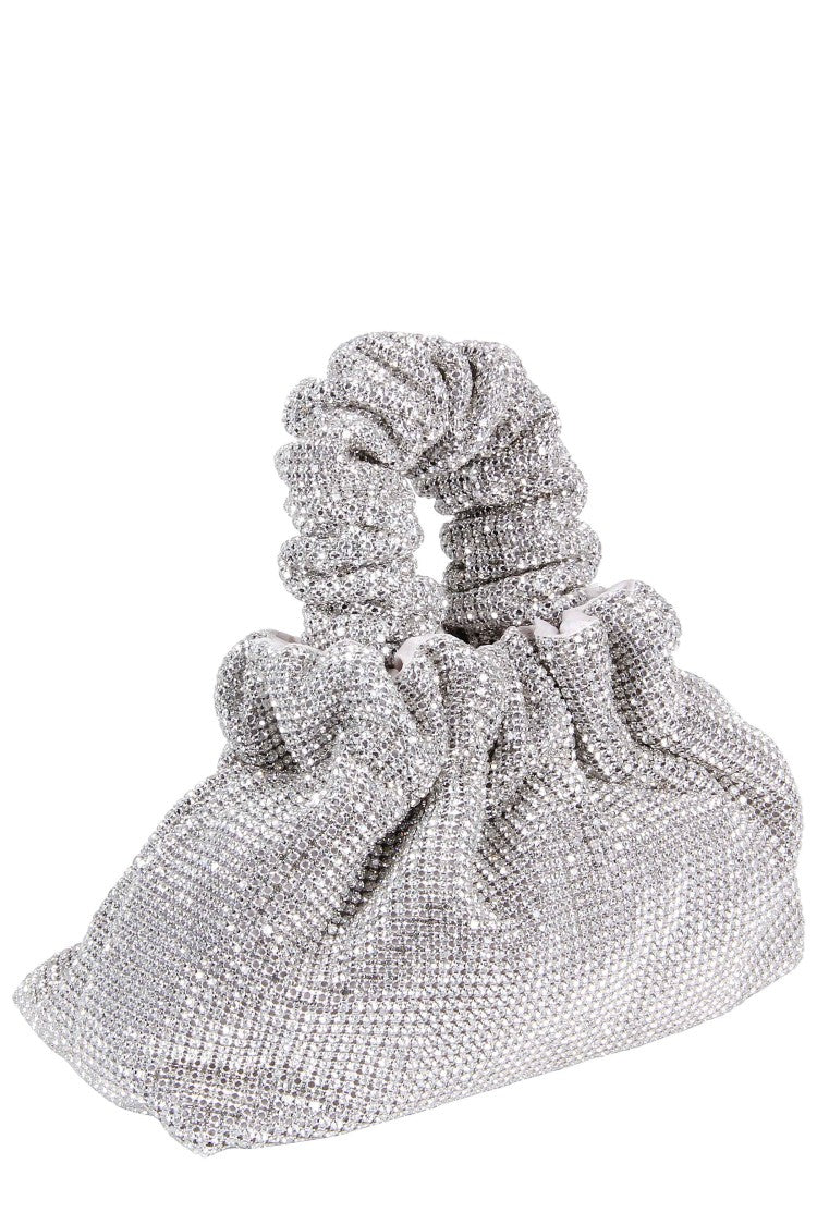 Twenty Fourhaitch Ruched Silver Crystal Mesh Handbag