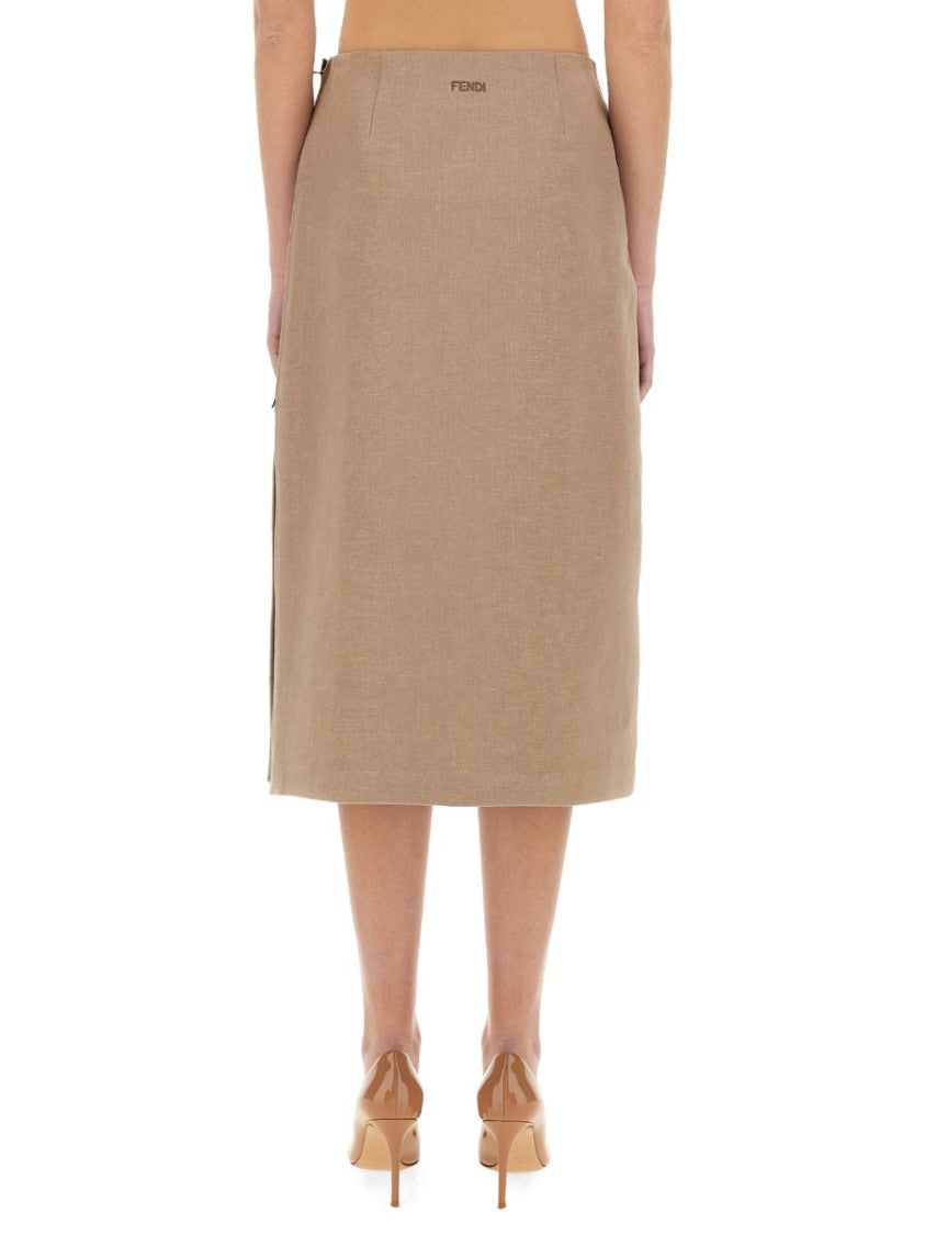 Fendi Waxed Linen Midi Skirt