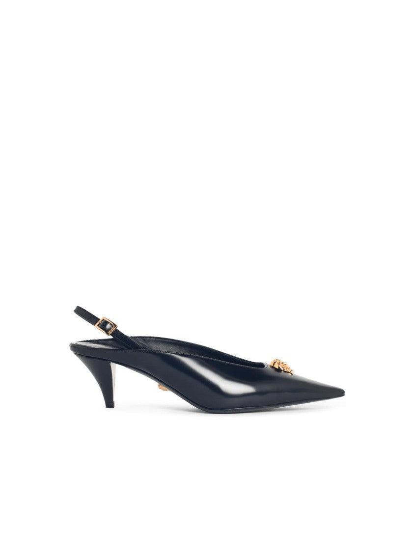 Versace 'La Medusa' Black Leather Slingbacks