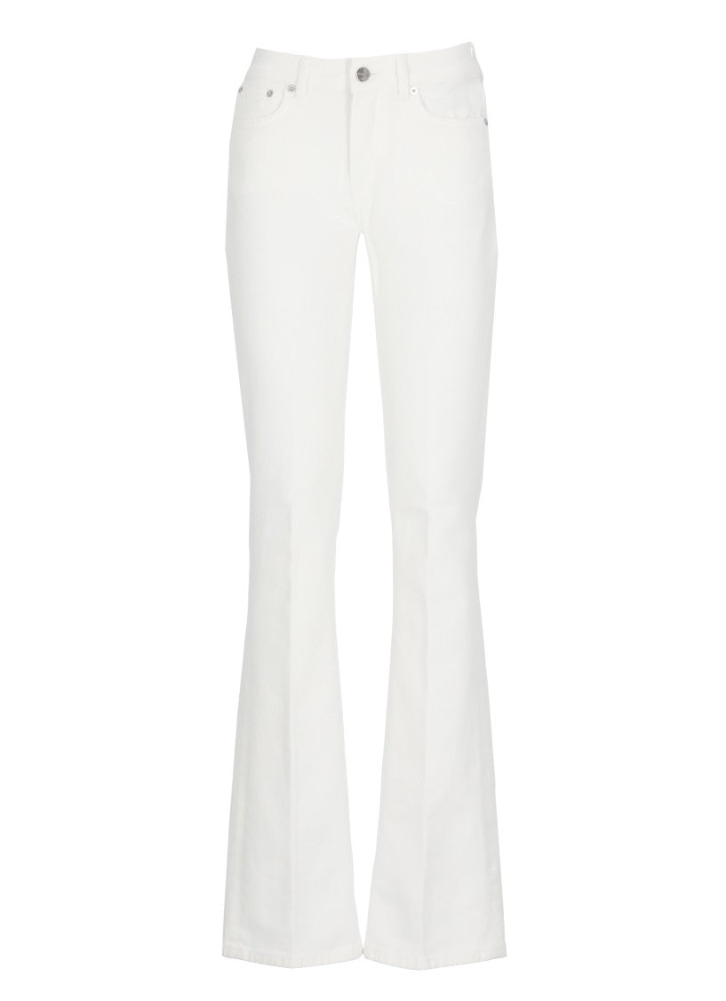 Dondup White Newlola Leather Tab Denim Jeans
