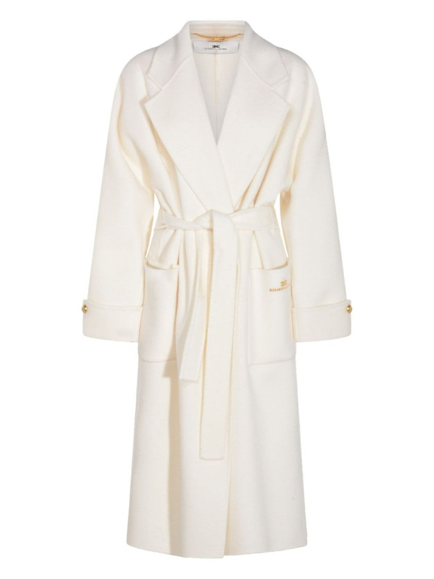 Elisabetta Franchi Knee-Length Wool Coat With Classic Lapel