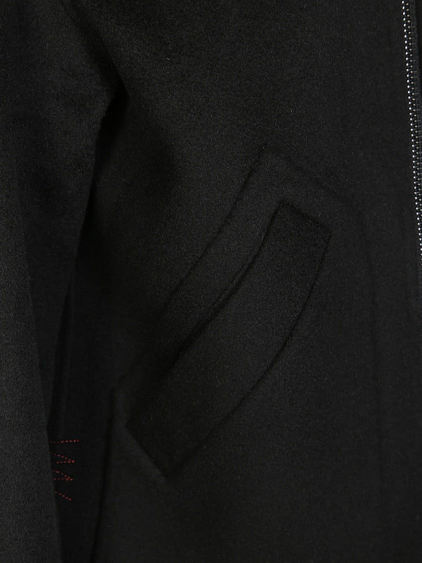 Amaranto Black Bomber Jacket With Ribbed Collar