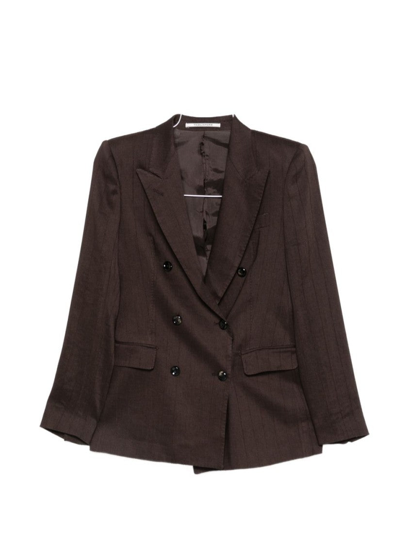 Tagliatore Double-Breasted Brown Jacket With Peak Lapels And Flap Pockets