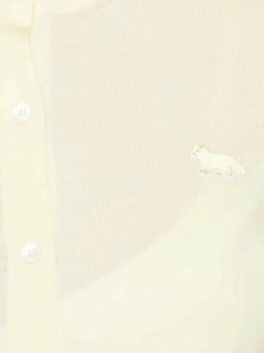 Maison Kitsuné Short-Sleeved Wool Sweater With Button-Down Front And Embroidered Logo