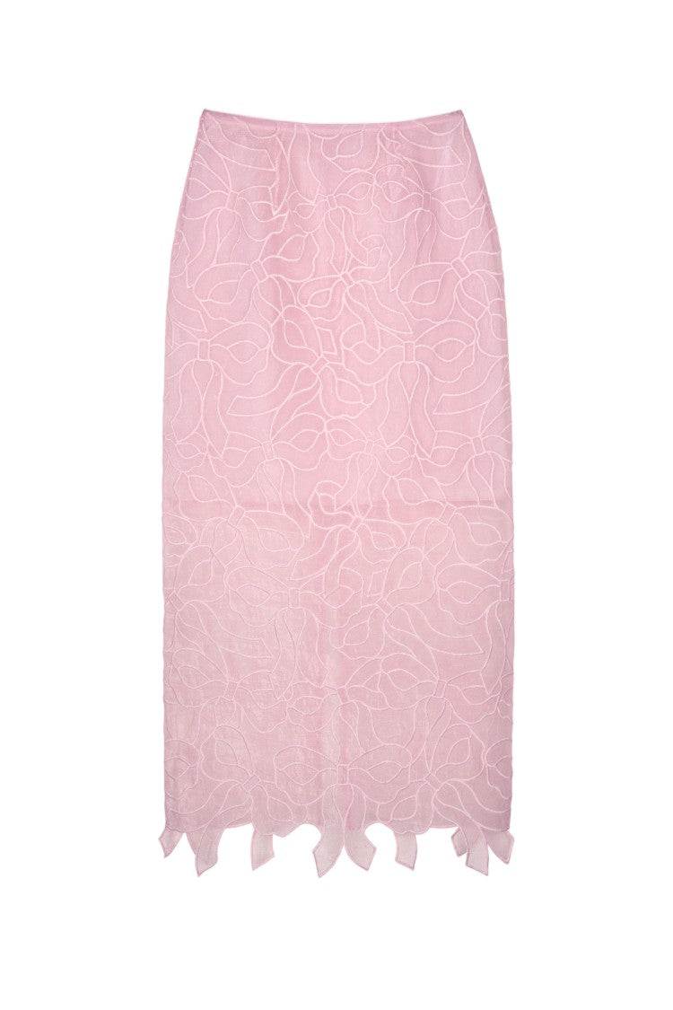 Cecilie Bahnsen Pencil Skirt In Liquid Myrtia Organza With Bow Embroidery