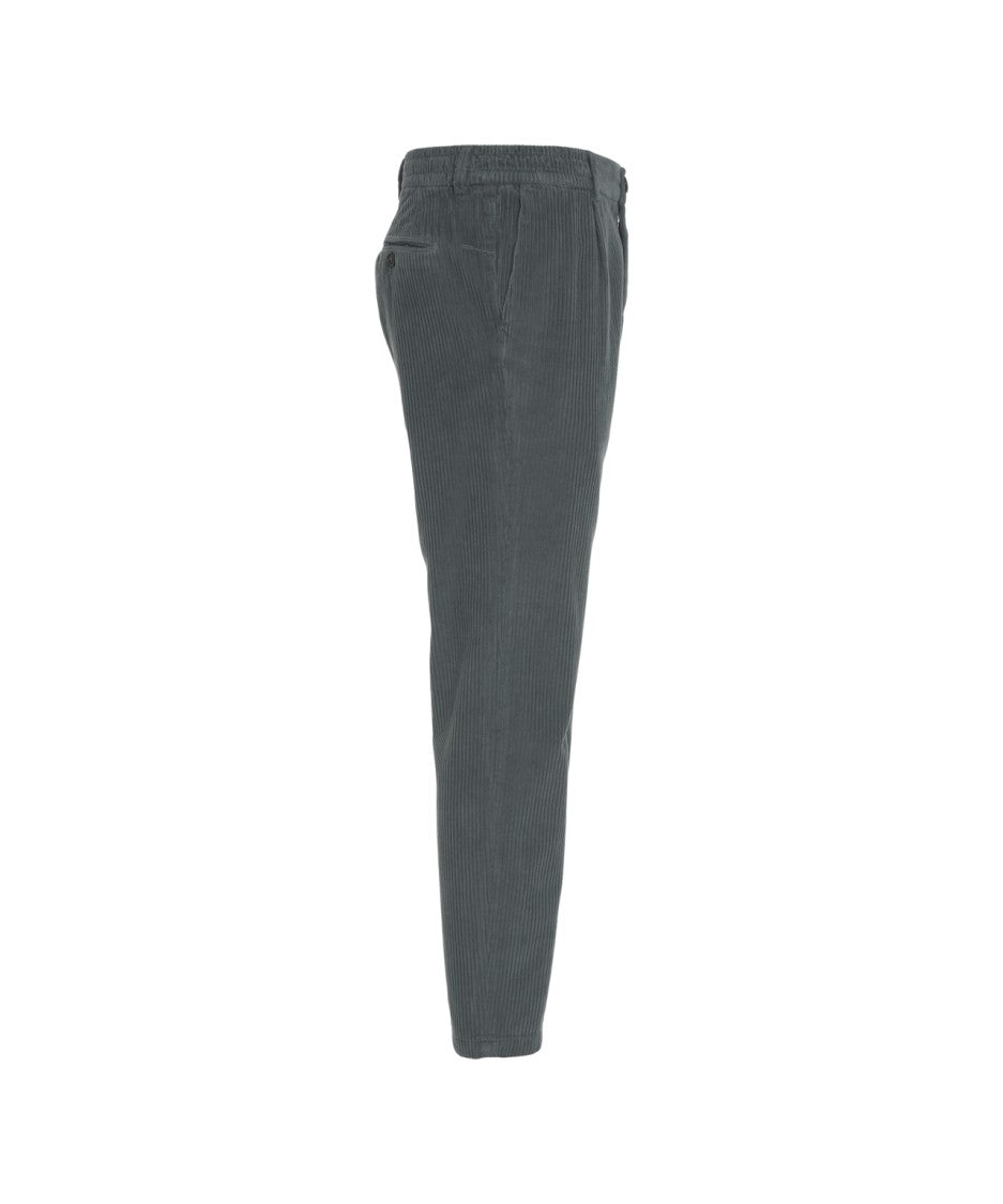 Cruna Tailored Grey Corduroy Trousers With Marked Pleats
