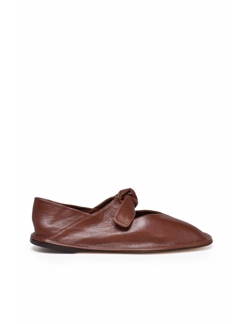 Hereu Brown Knot Detail Leather Loafers