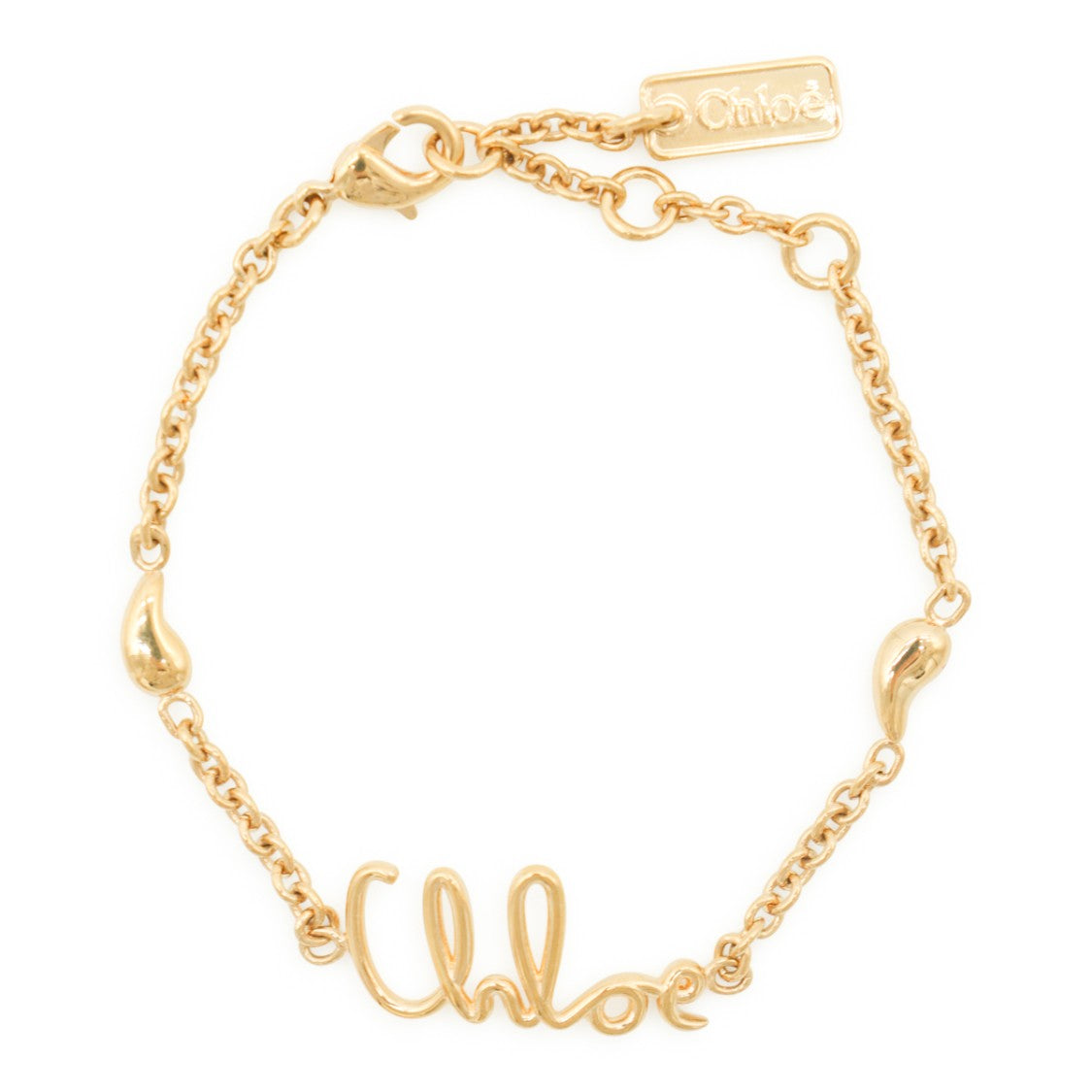 Chloé Gold Brass Bracelet With Cursive Script Centerpiece