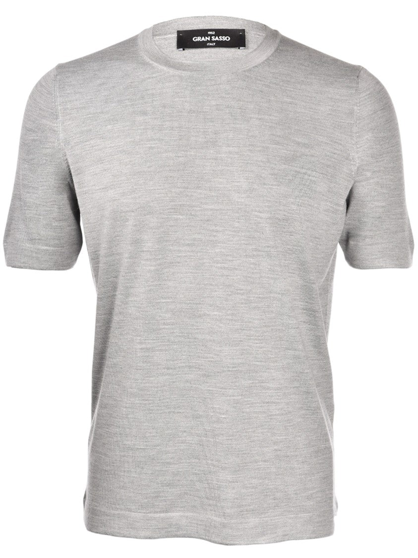 Gran Sasso Paricollo Short-Sleeve Heathered Wool Blend Top