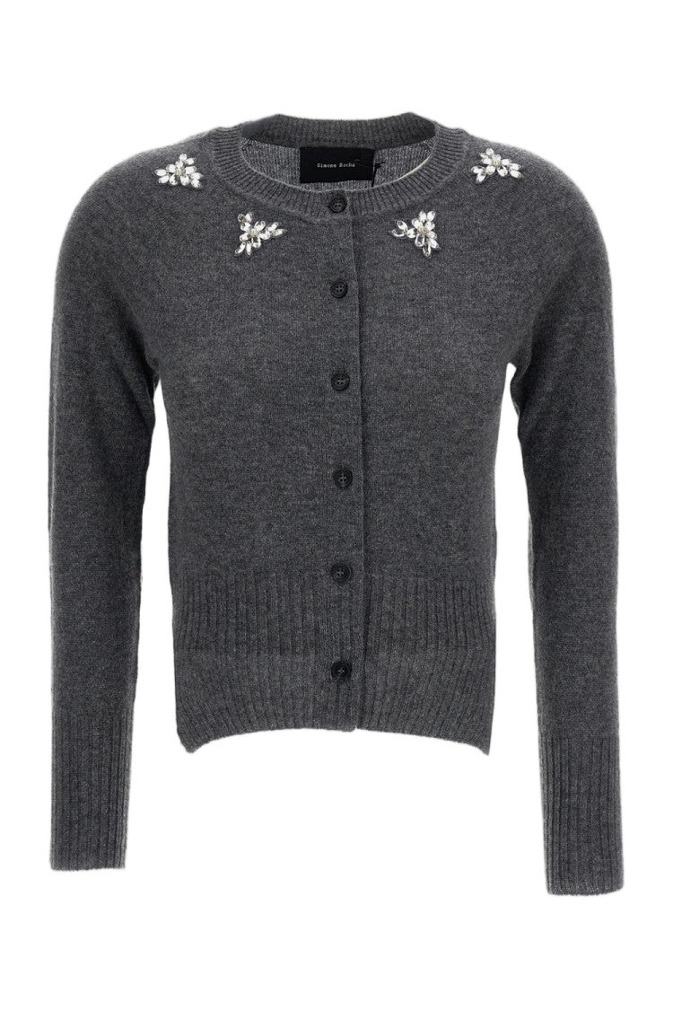 Simone Rocha Cashmere Cardigan With Crystal-Cut Neckline Appliqué