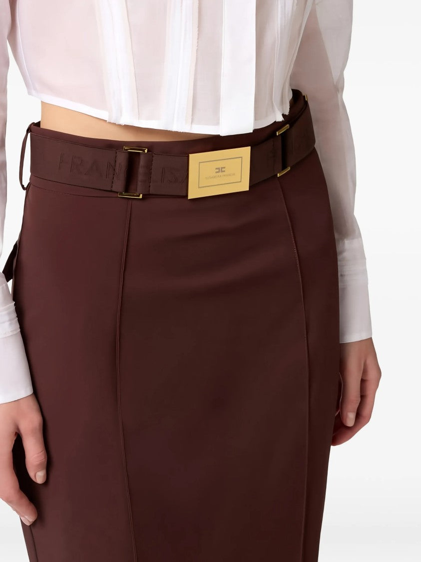 Elisabetta Franchi Pencil Skirt With Gold Buckle And Seam Detailing