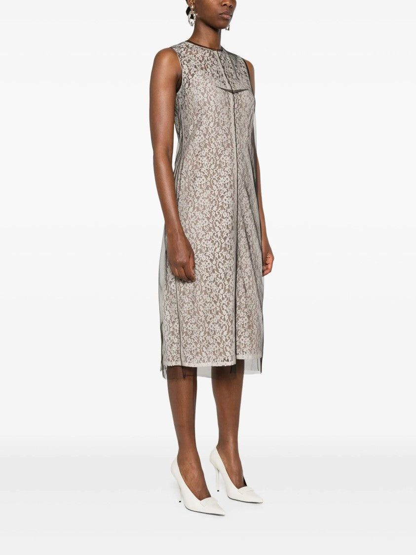 Fendi Lace Midi Double-Layer Tulle Effect Dress