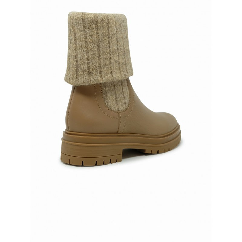 Gianvito Rossi Camel Calf And Knit Leather Ankle Boots