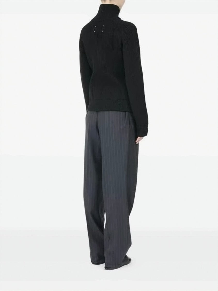 Maison Margiela Ribbed Knit Cardigan With High Collar