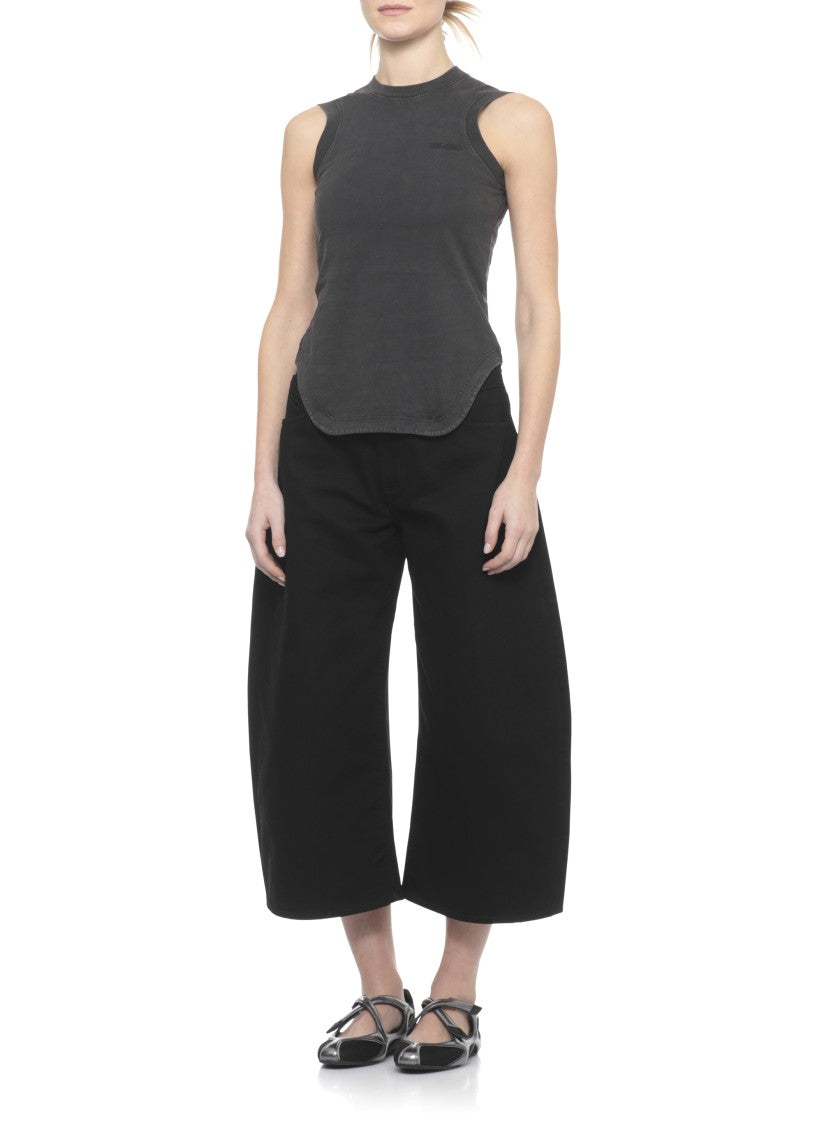 The Attico Black Reese Embroidered Cotton Tank Top