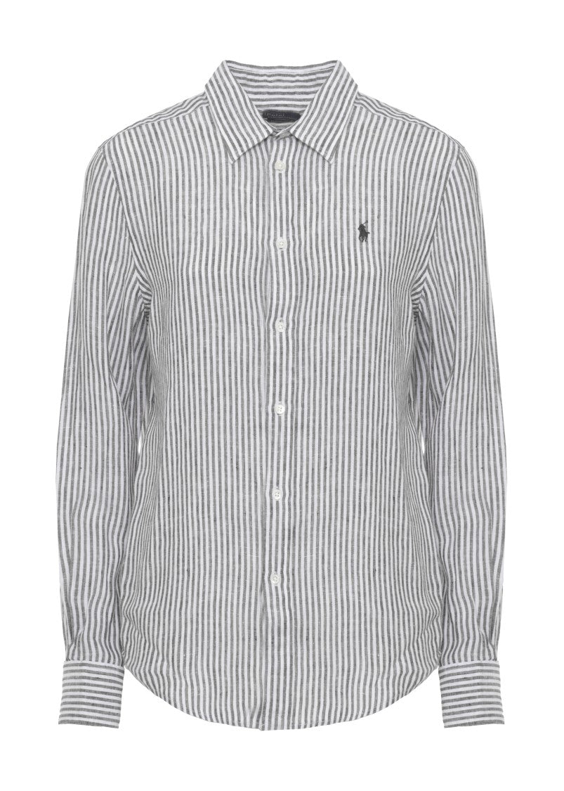 Polo Ralph Lauren Green Striped Pony Embroidered Linen Shirt